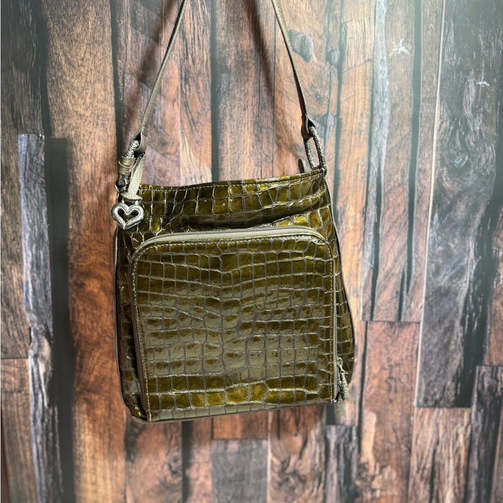 Brighton Sonny Patent Leather Crocodile Shoulder Bag with Organizer